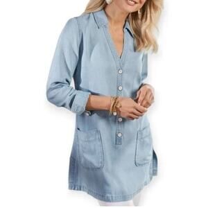 Soft surroundings v-neck size xsmall long sleeve Light Blue Button-Up Tunic top